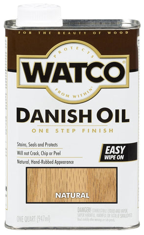 Watco Danish Oil Wood Finish bottle ready for easy indoor wood protection