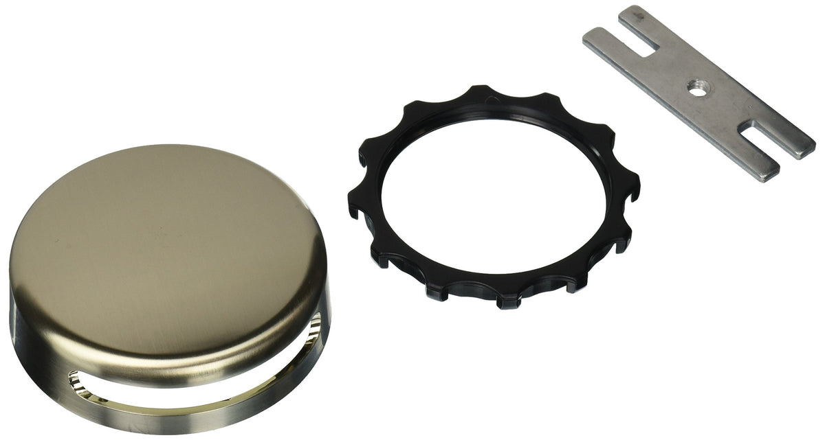 Watco Innovator overflow plate in brushed nickel, showcasing a modern bath finish and versatile fit.