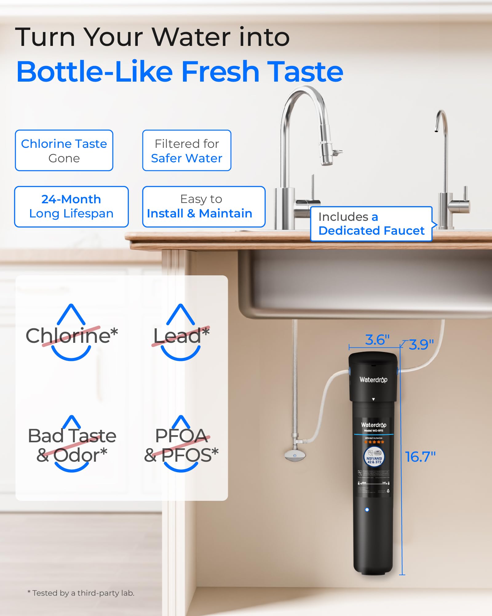Waterdrop 15UB filtration media with activated carbon blocks for improved taste