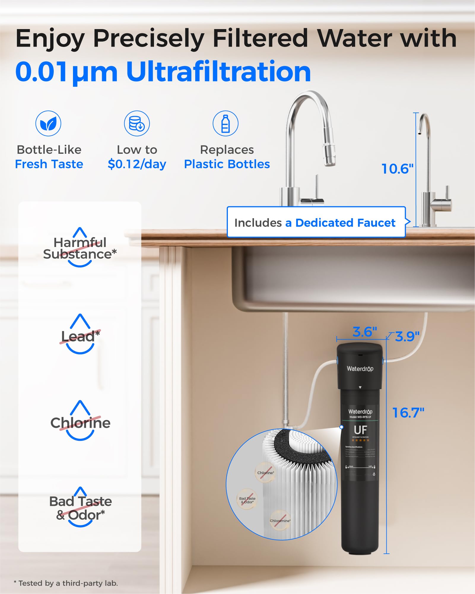 Waterdrop dedicated faucet included for convenient filtered water access