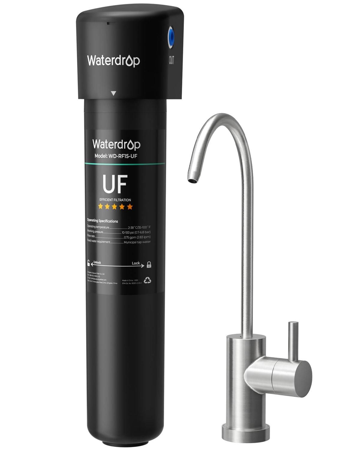 Waterdrop 15UB-UF under-sink filter unit ready for discreet kitchen installation
