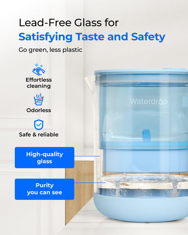 Six-stage filtration system reduces chlorine and bad taste.