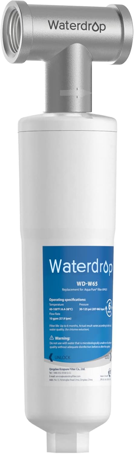Waterdrop AP431/AP430SS system closeup showing durable scale-control design