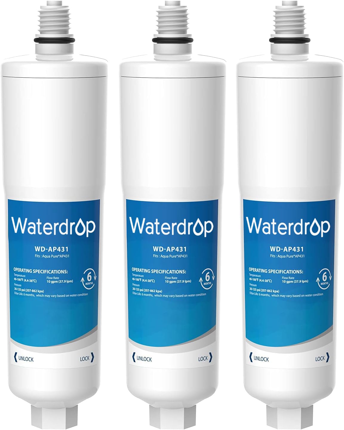 Waterdrop AP431 replacement cartridge for AP430SS prevents mineral buildup in appliances.