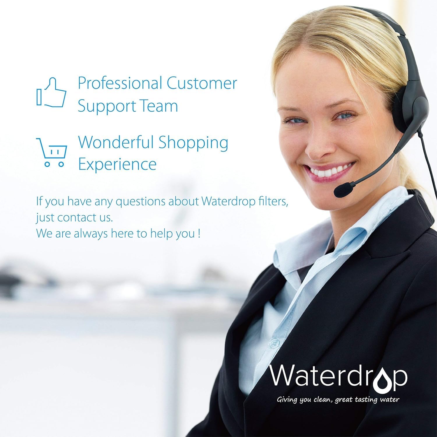 Waterdrop AQ-4125 customer-service icon signals responsive support