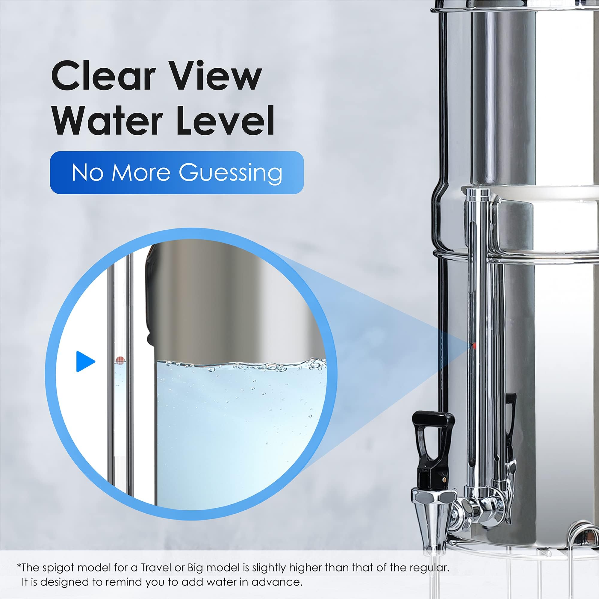 Waterdrop spigot shows red floating ball indicating water level.