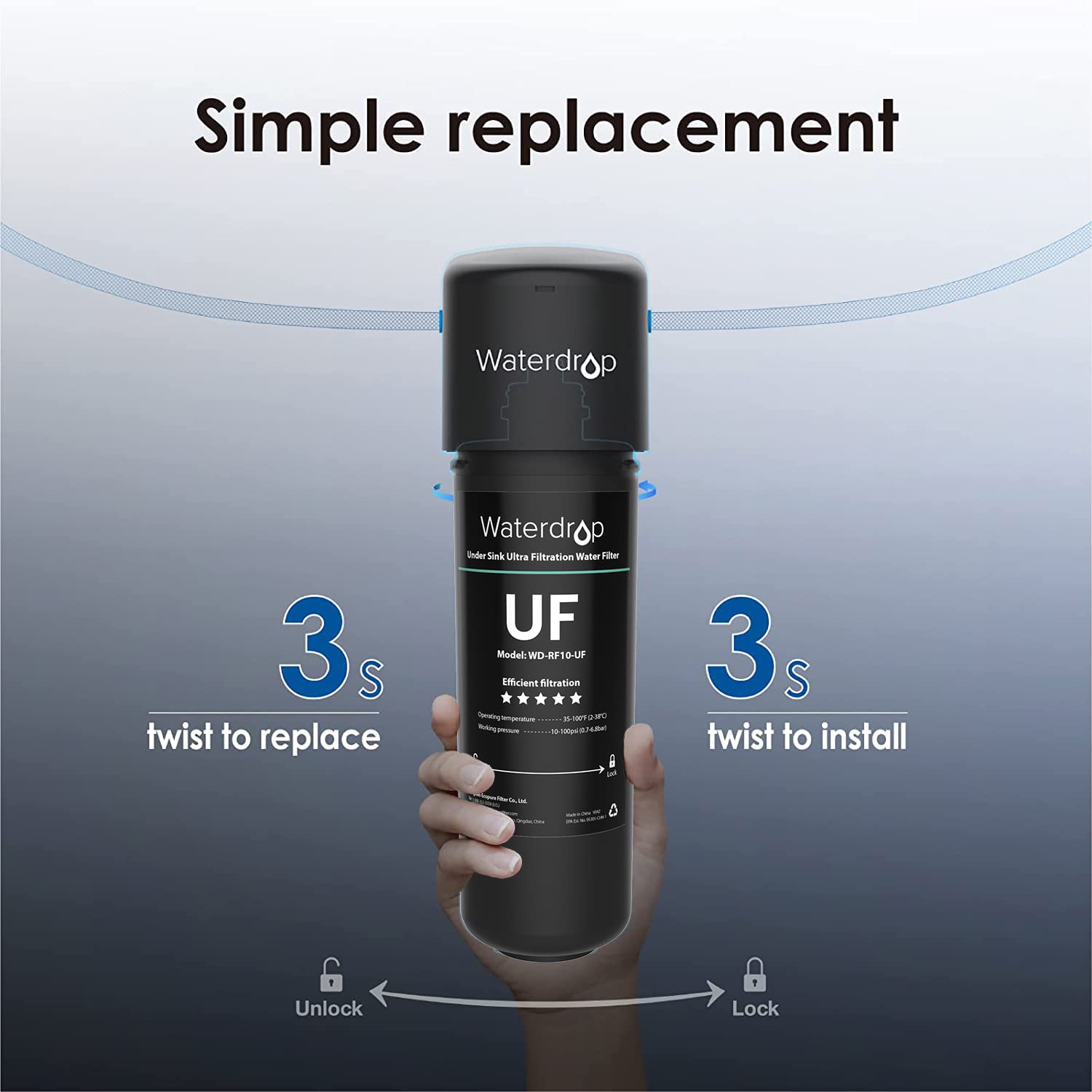 Waterdrop BPA-free and lead-free materials in cartridge construction