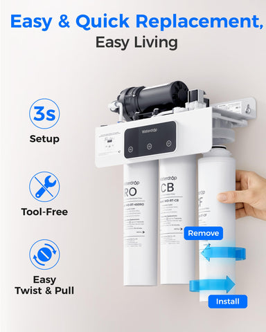 Waterdrop CF filter six-month life supports regular hydration.