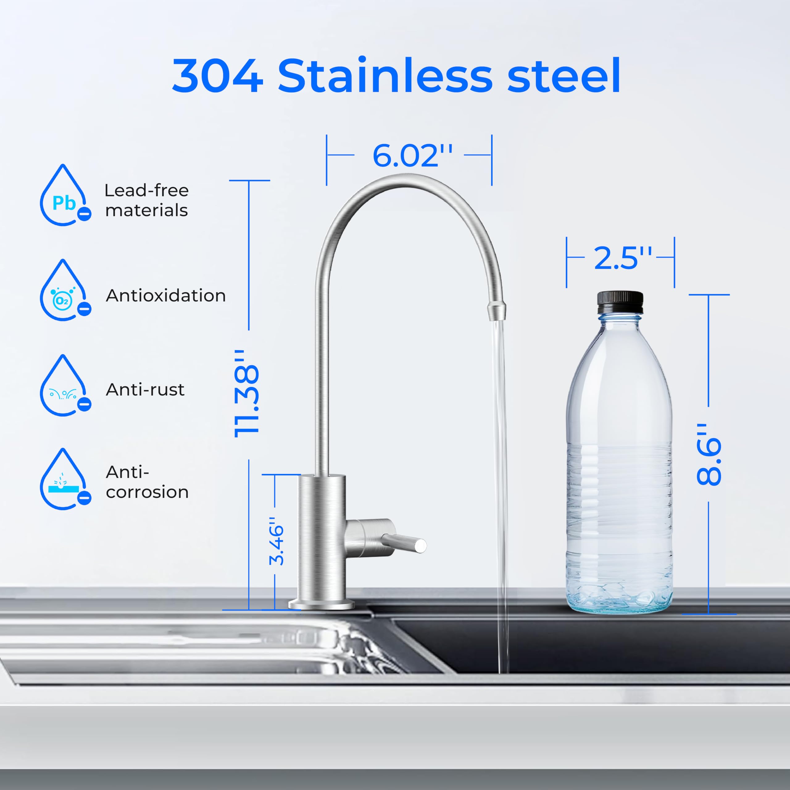Waterdrop brushed finish faucet resists tarnish and corrosion.