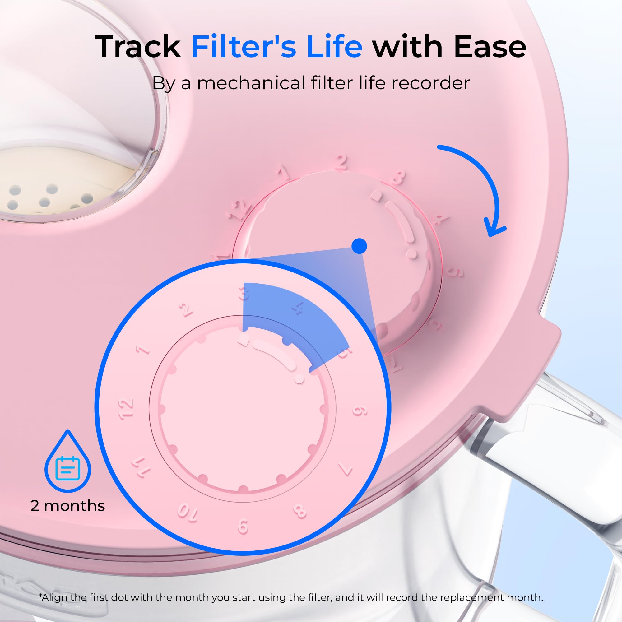Removable lid and easy-clean design of Waterdrop pitcher shown for practical use.
