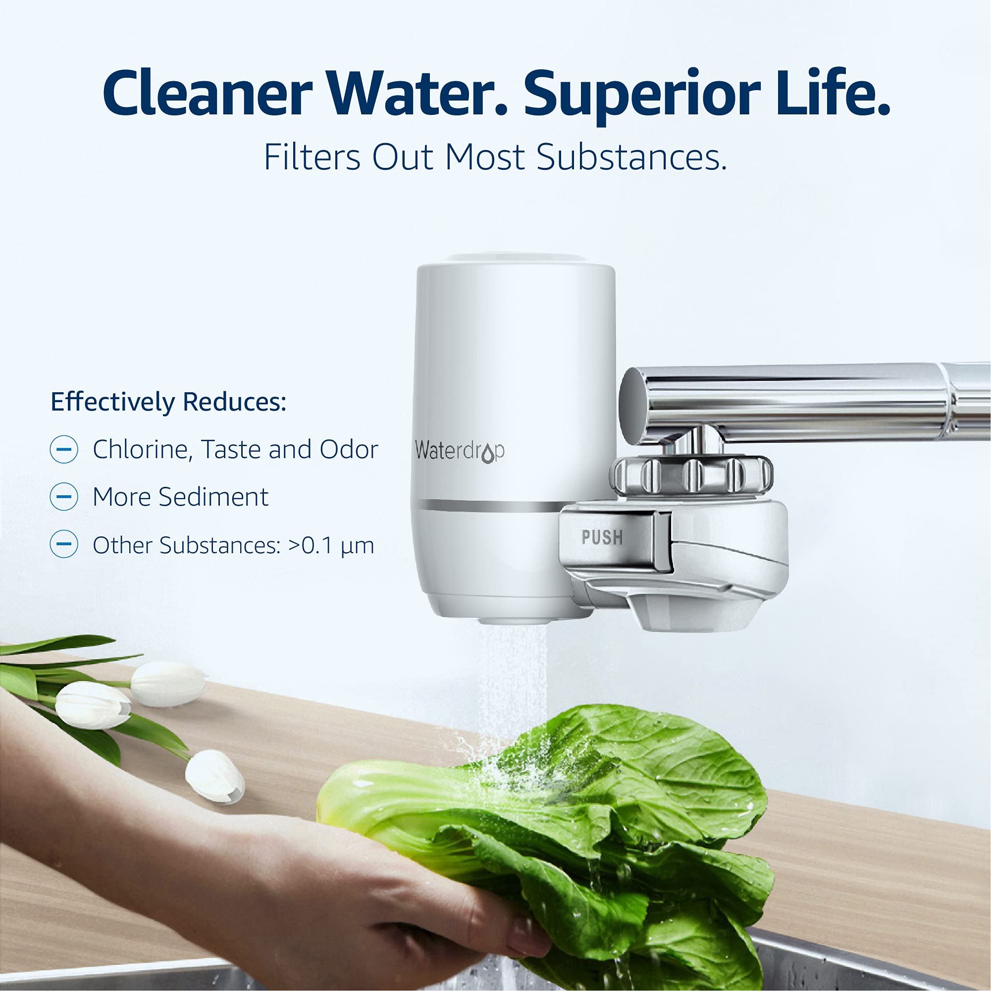Waterdrop eco-friendly water filtration reducing bottle waste in kitchens