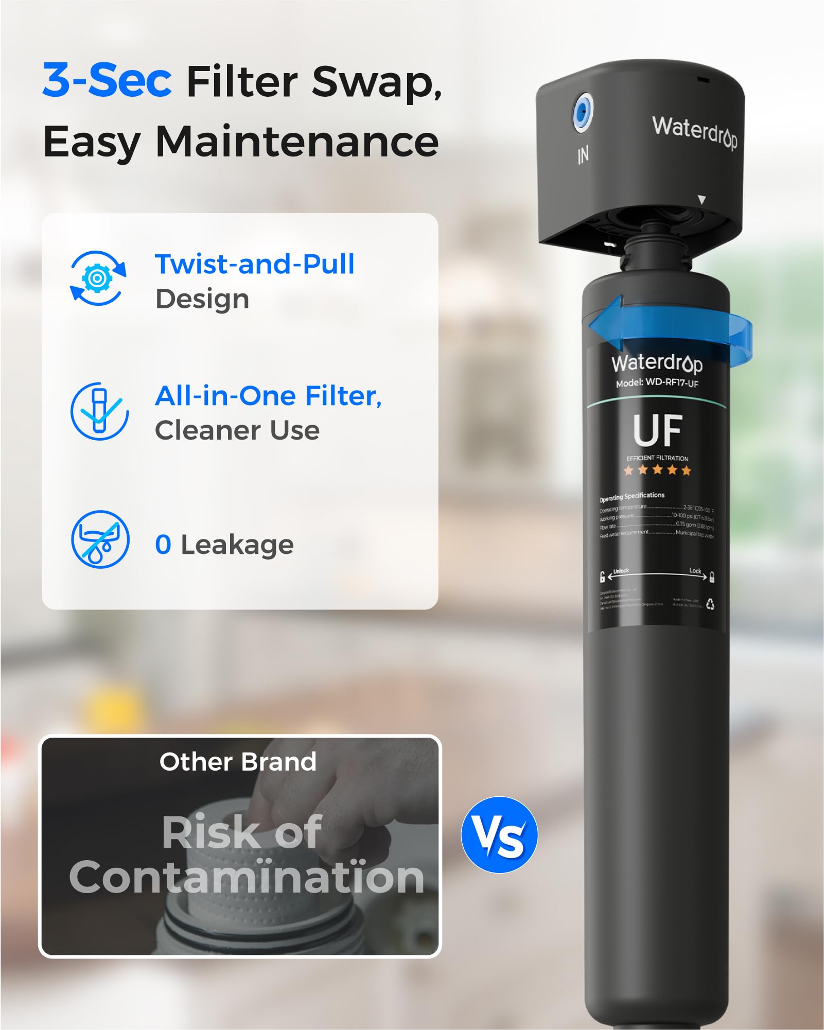 Waterdrop fast flow ensures reliable purified water at home or in small spaces.