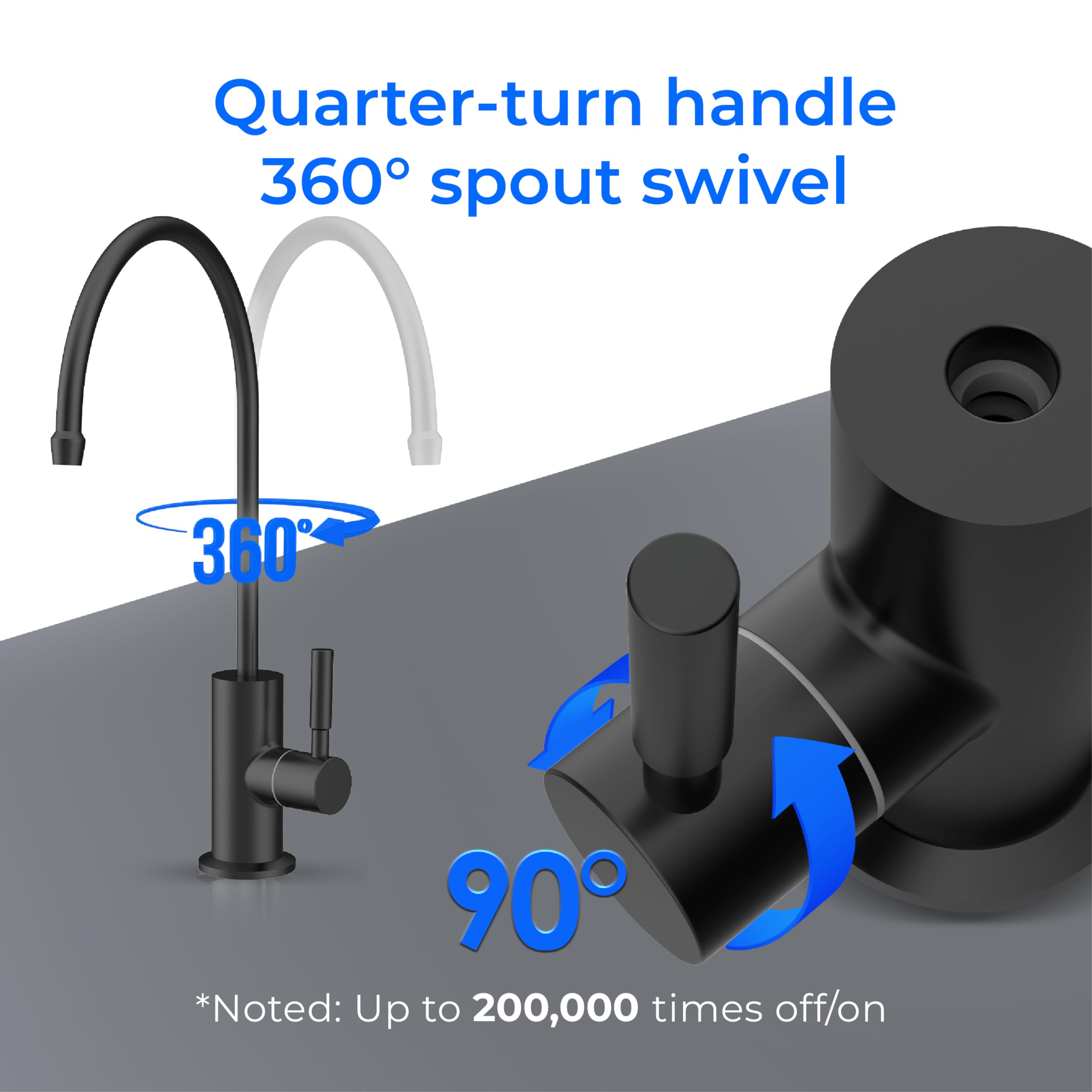 Waterdrop faucet with 90-degree lever for easy single-hand operation.