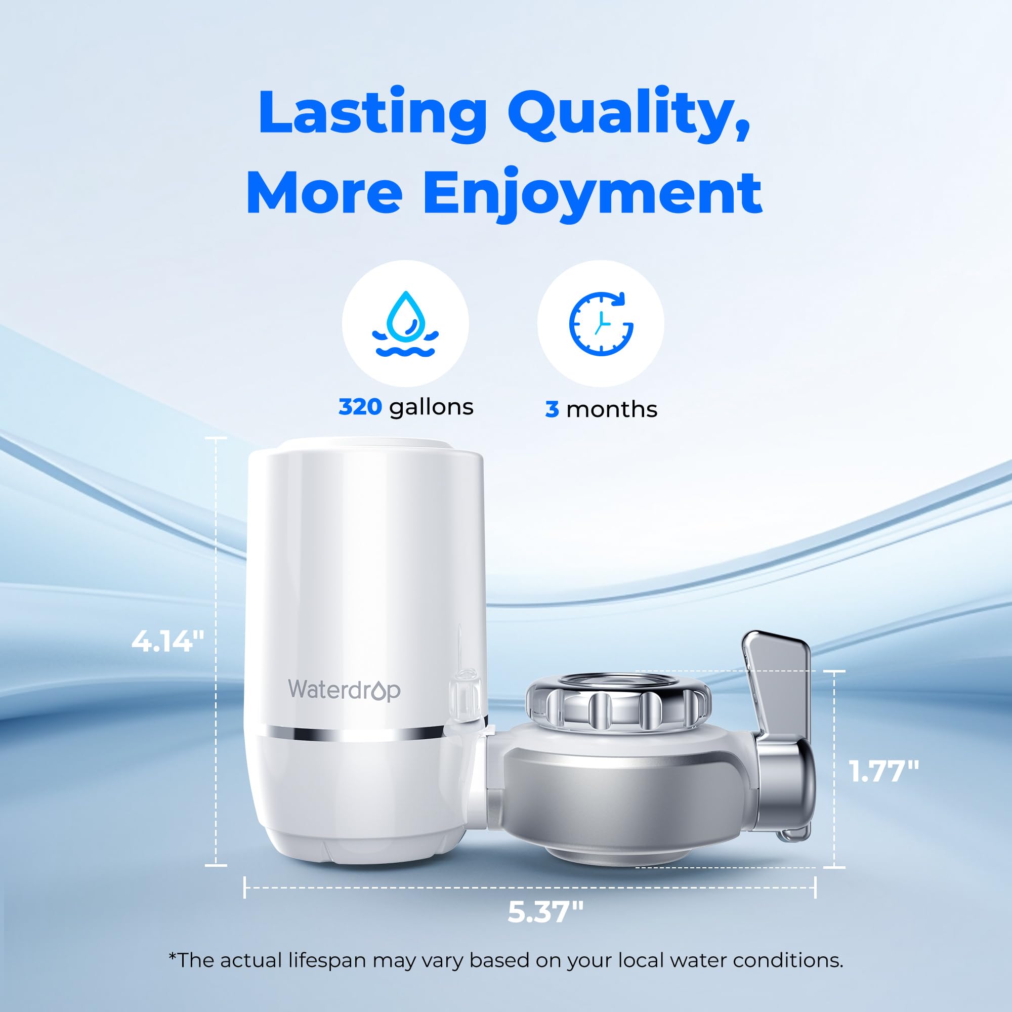 Waterdrop faucet filter with leak-proof design to prevent drips.