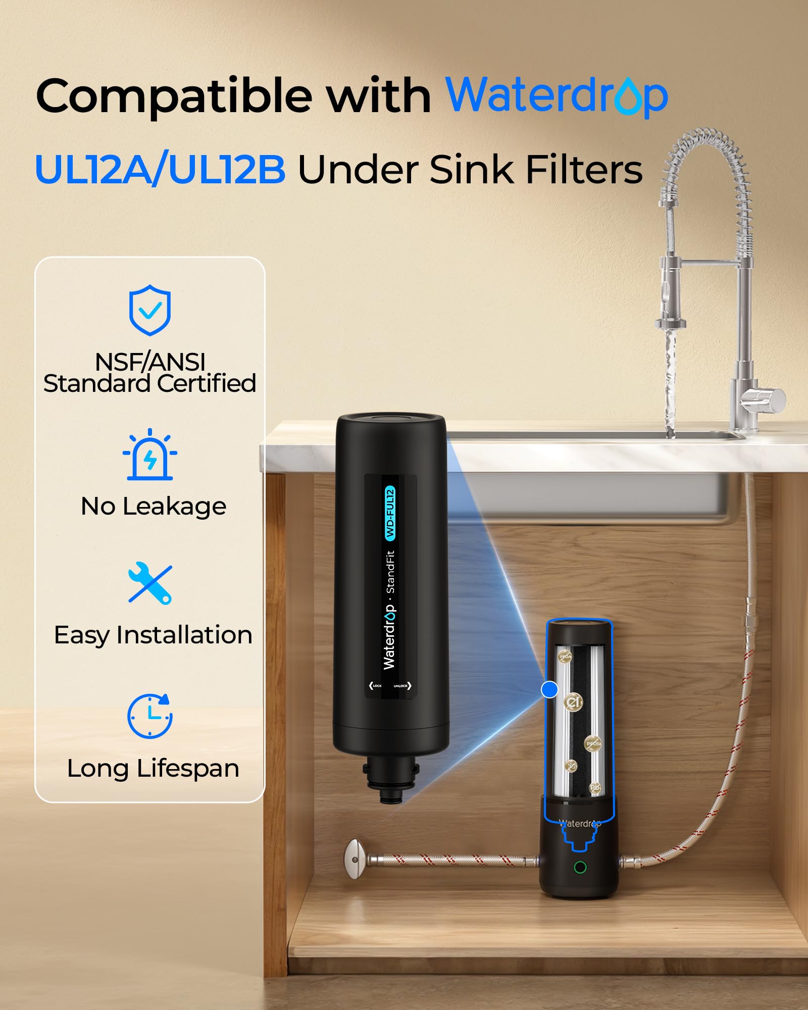 Waterdrop UL12B under-sink replacement, rapid three-second swap
