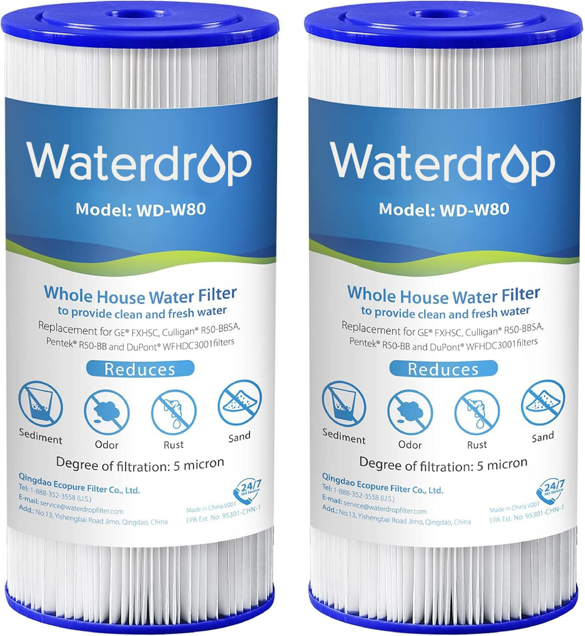Waterdrop FXHSC two-pack filters shown for home water clarity