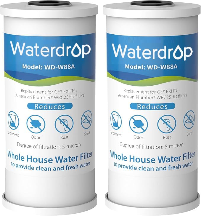 Waterdrop FXHTC 2-pack filter fits standard housings for clean, wide-flow water.