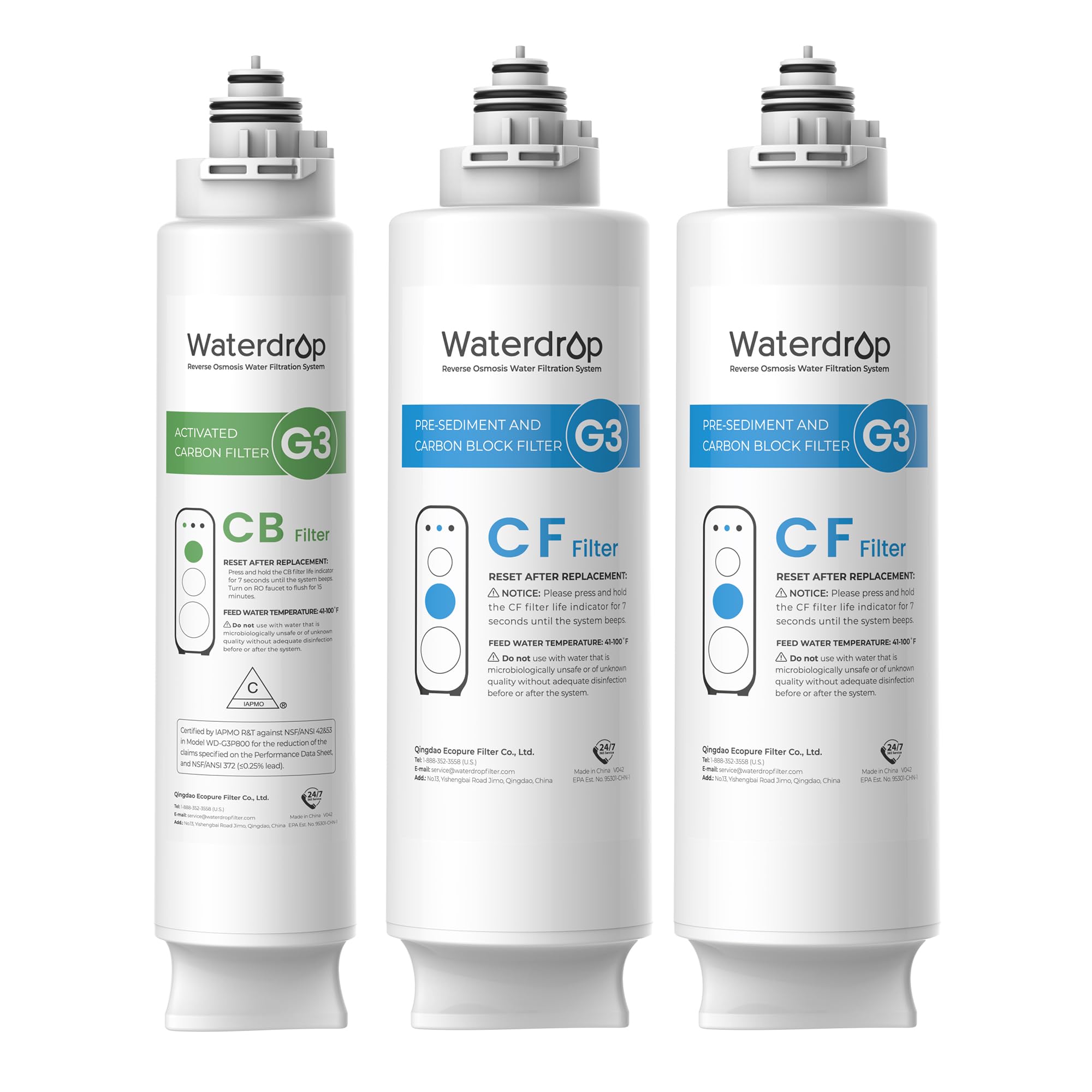 Waterdrop G3 front filtration stages reduce sediments for cleaner water.