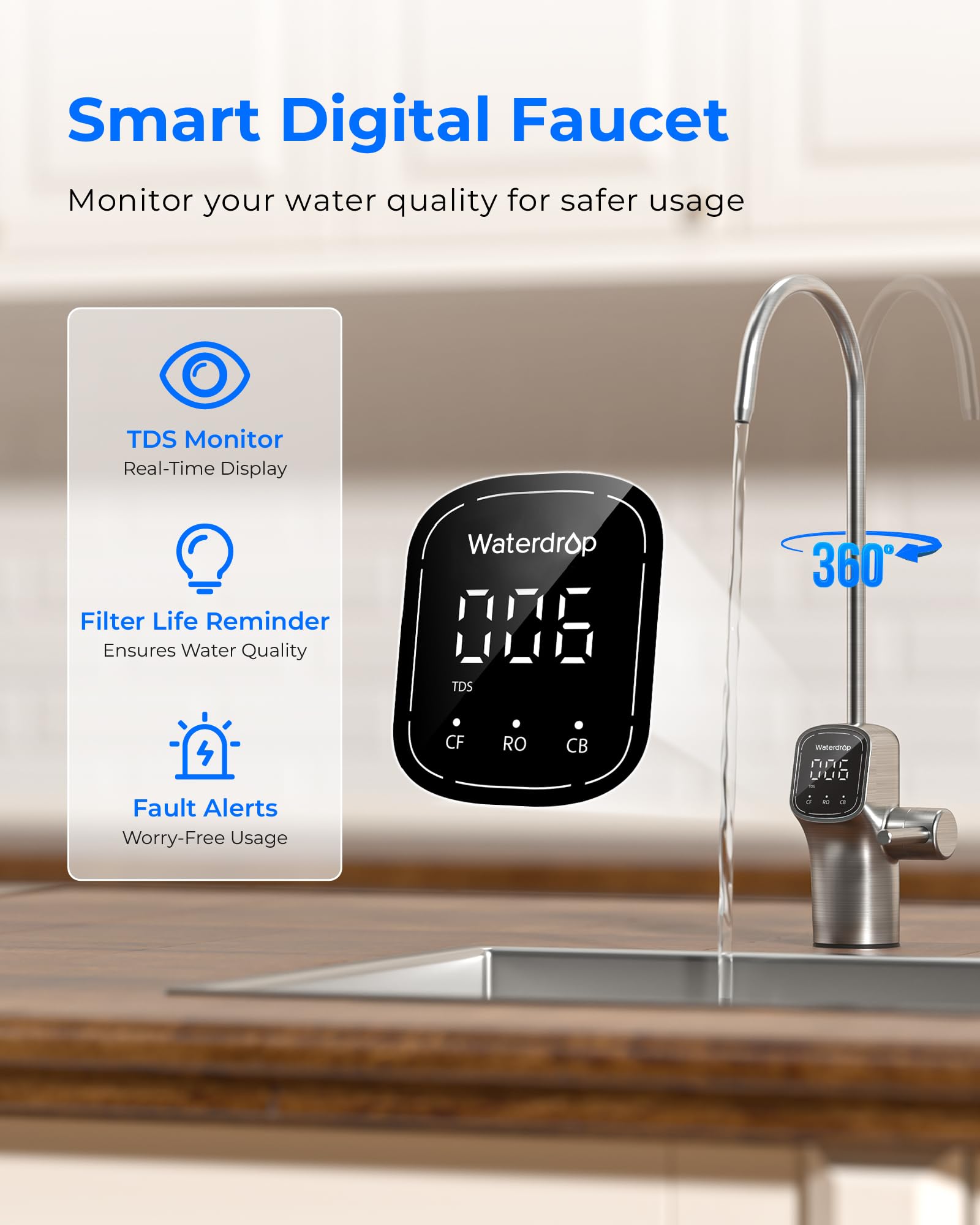 Waterdrop G3P800 safety features with lead-free materials and NSF certifications