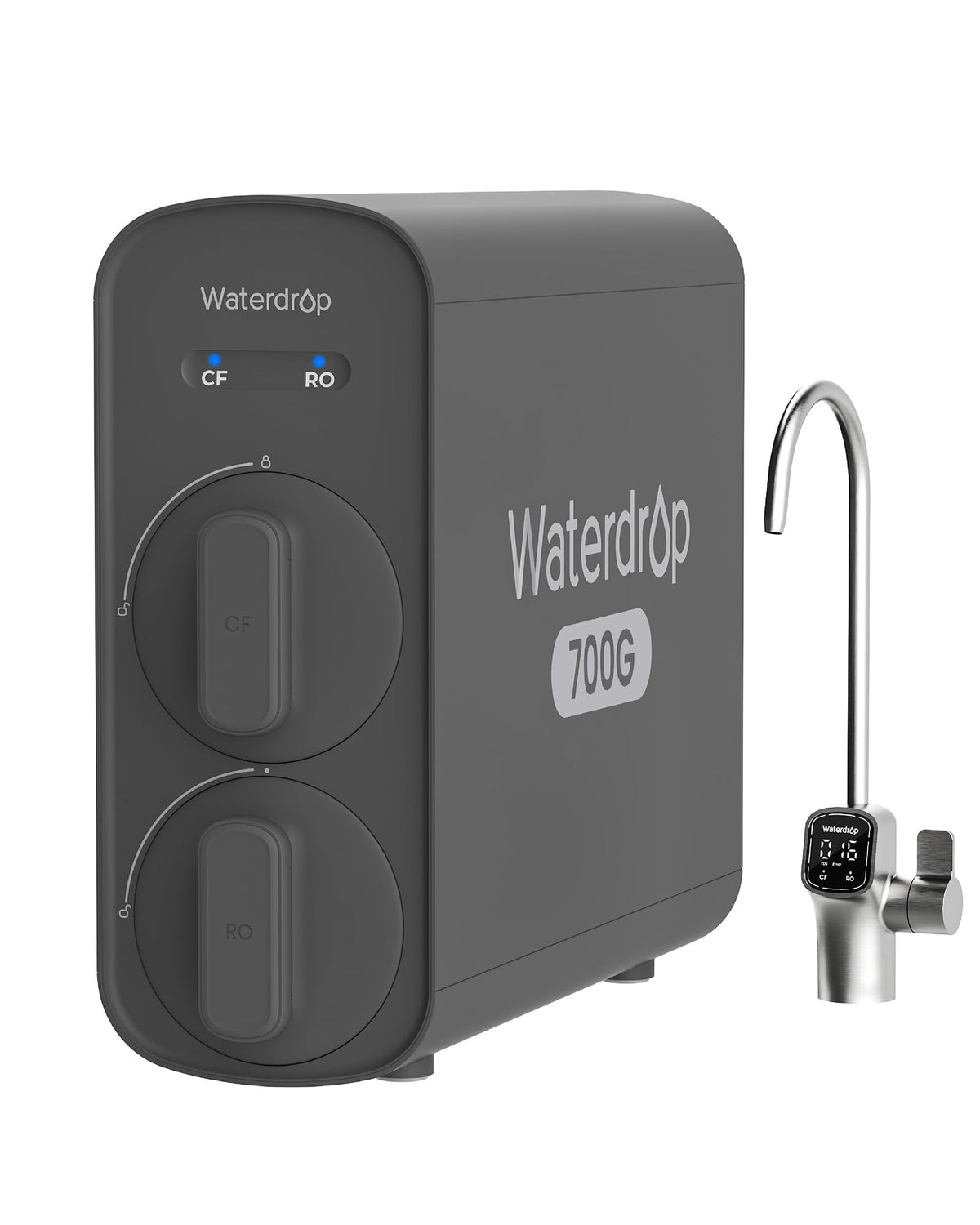 Waterdrop G5P700 system front view showing compact, space-saving design.