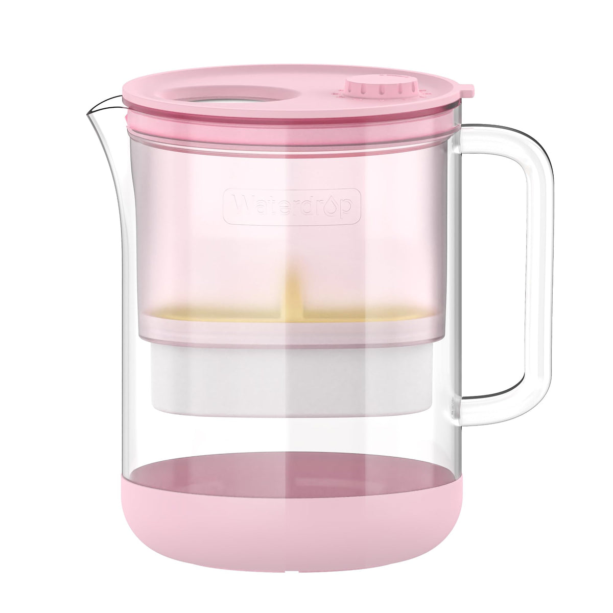 Waterdrop glass water filter pitcher in pink for clean, refreshing hydration.