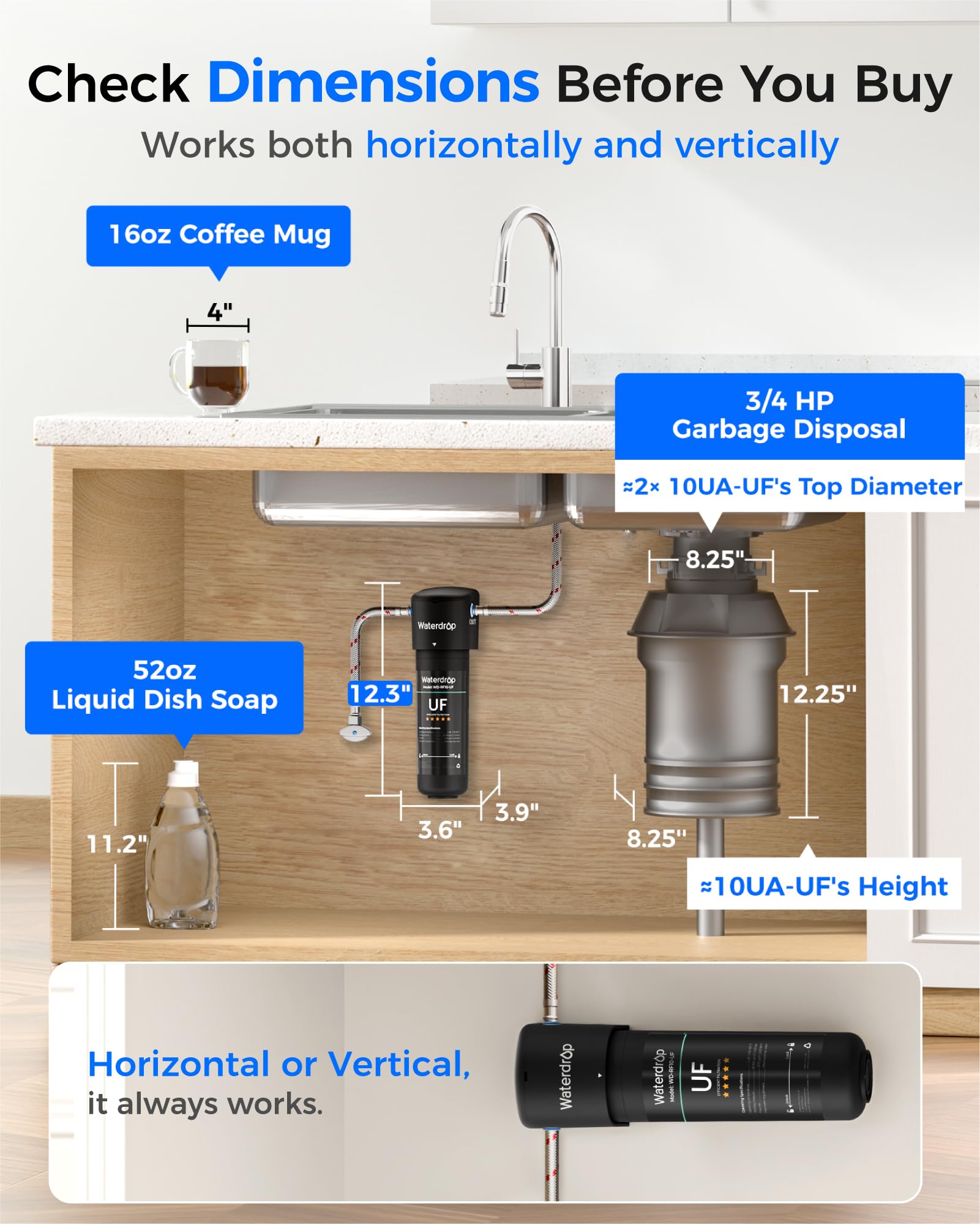 Waterdrop 3/8 inch hose and direct connection for simple under-sink setup