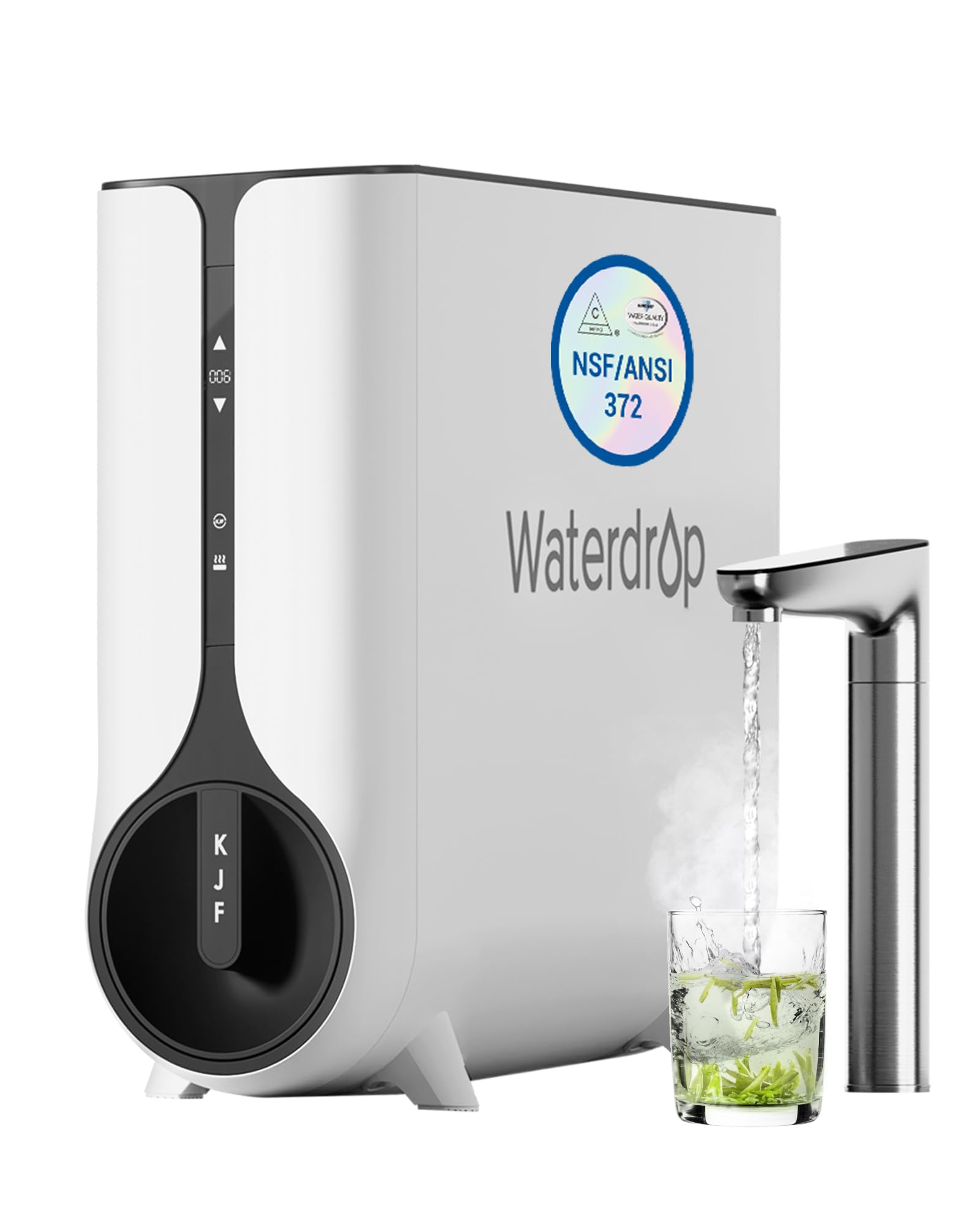 Waterdrop KJ600 under-sink RO system with clean installation and purification display for fresh water.