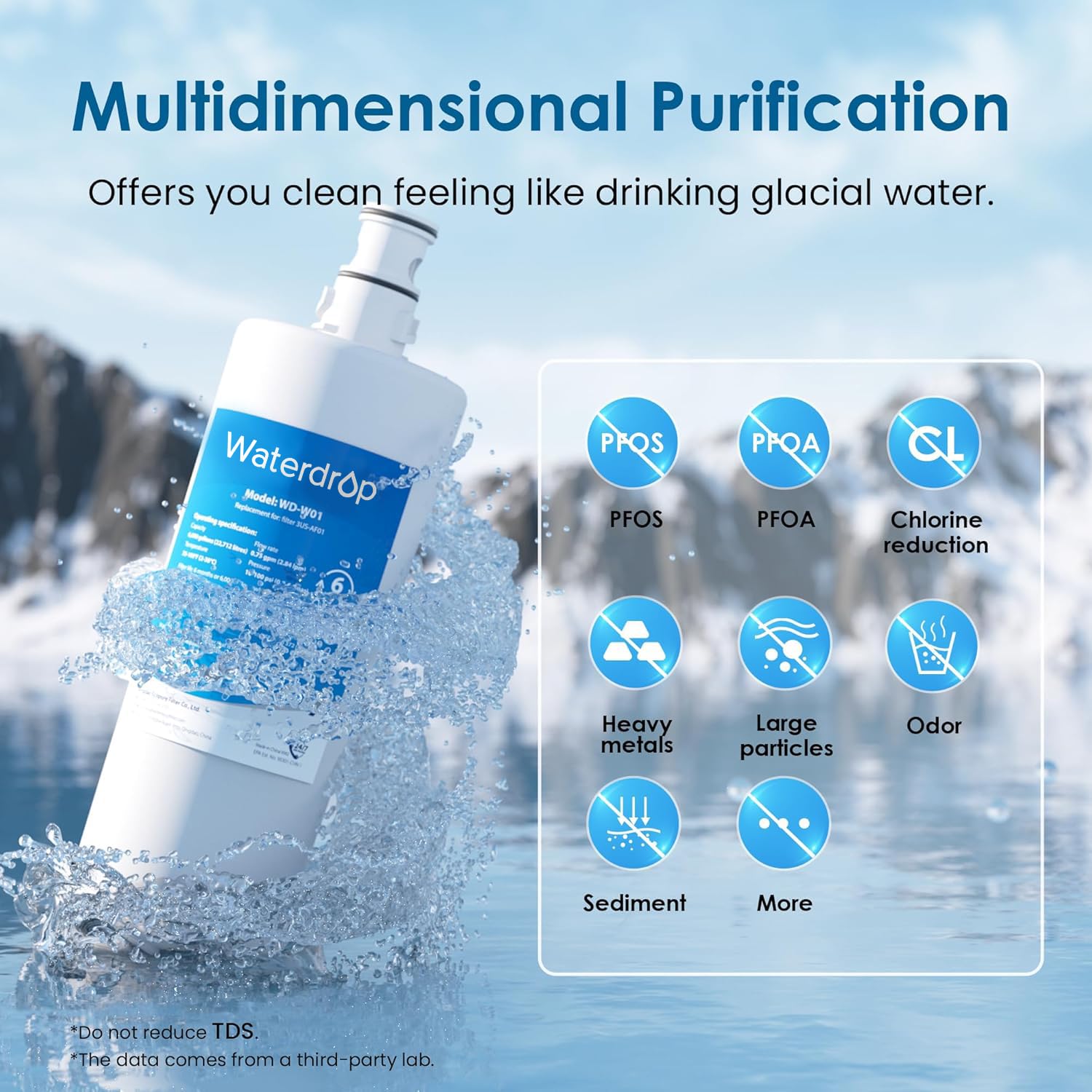 NSF/ANSI 42 certification logo on Waterdrop for trusted filtration.