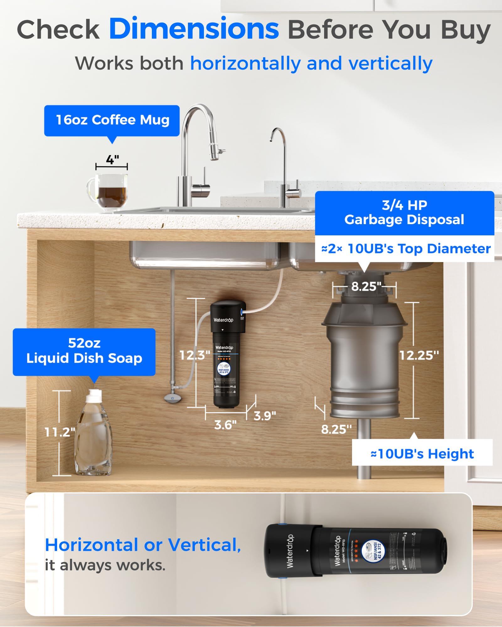 Premium lead-free brushed stainless faucet for Waterdrop system