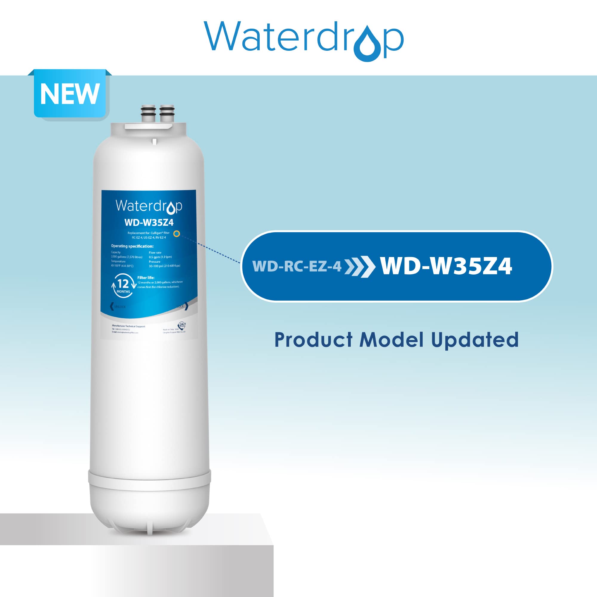 Waterdrop RC 4 filter packaging shown for quick purchase and setup guidance.