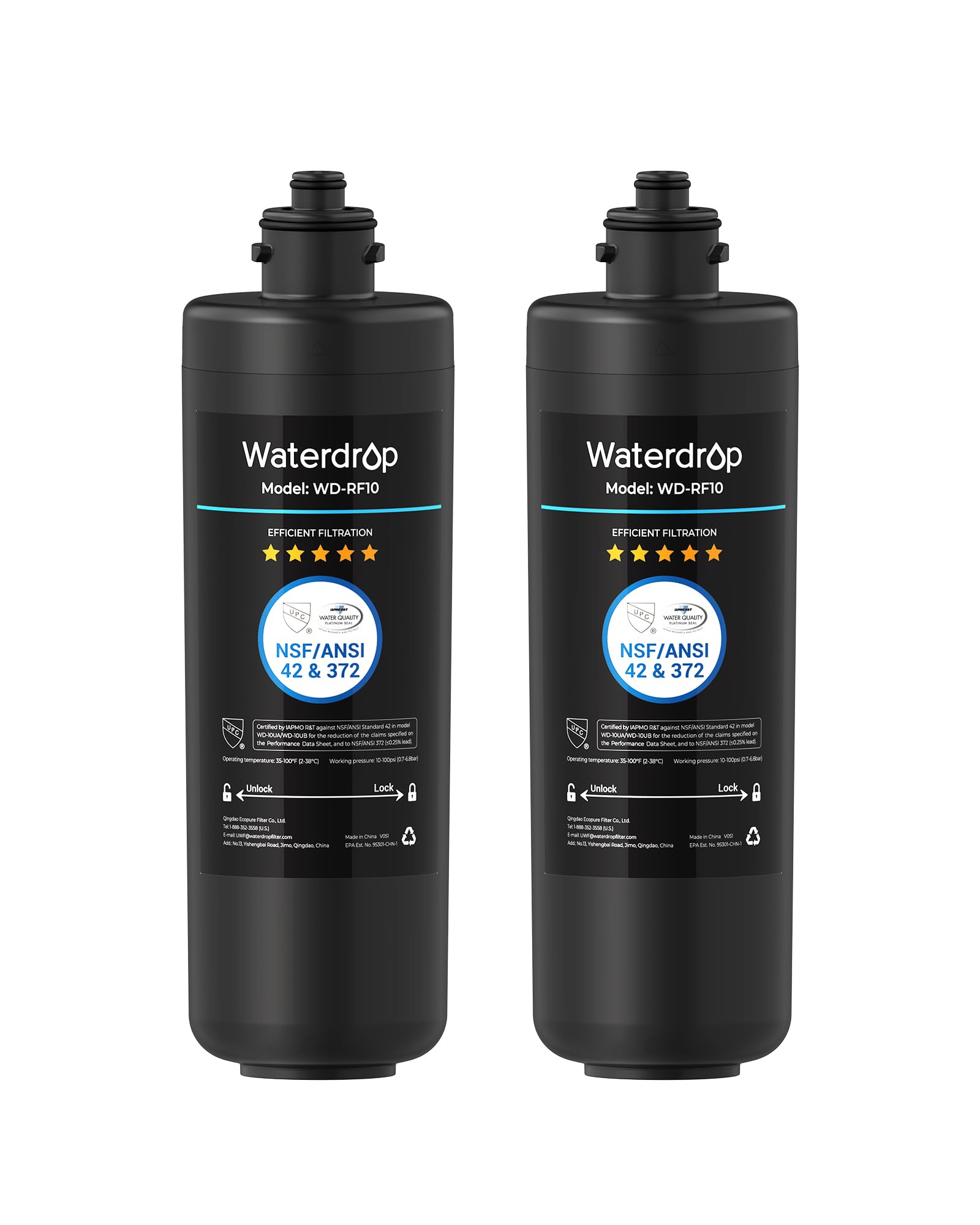 Waterdrop RF10 replacement filter under-sink packaging shows a 2-pack for easy upgrade