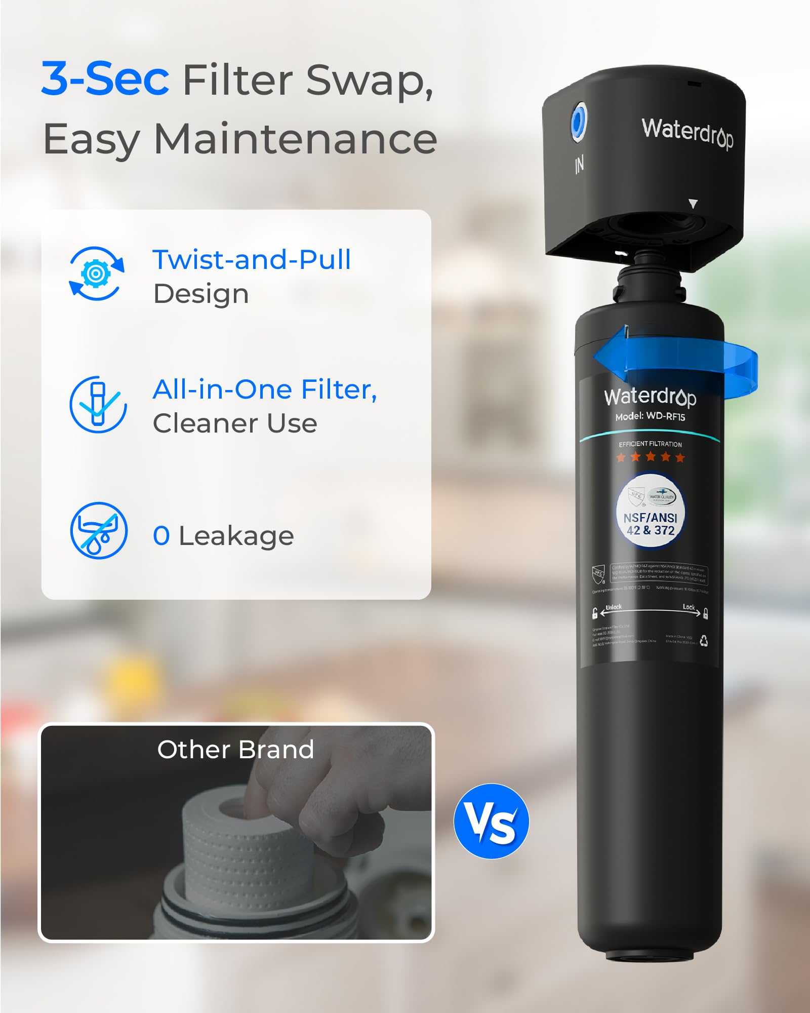 Waterdrop RF15 BPA-free and lead-free materials ensure safe use.