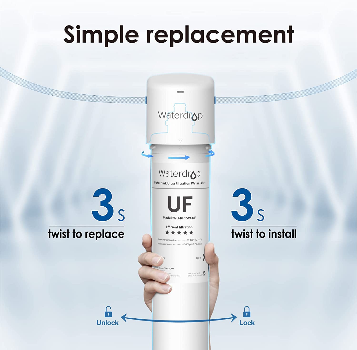Waterdrop RF15W-UF coconut-shell activated carbon for better taste.