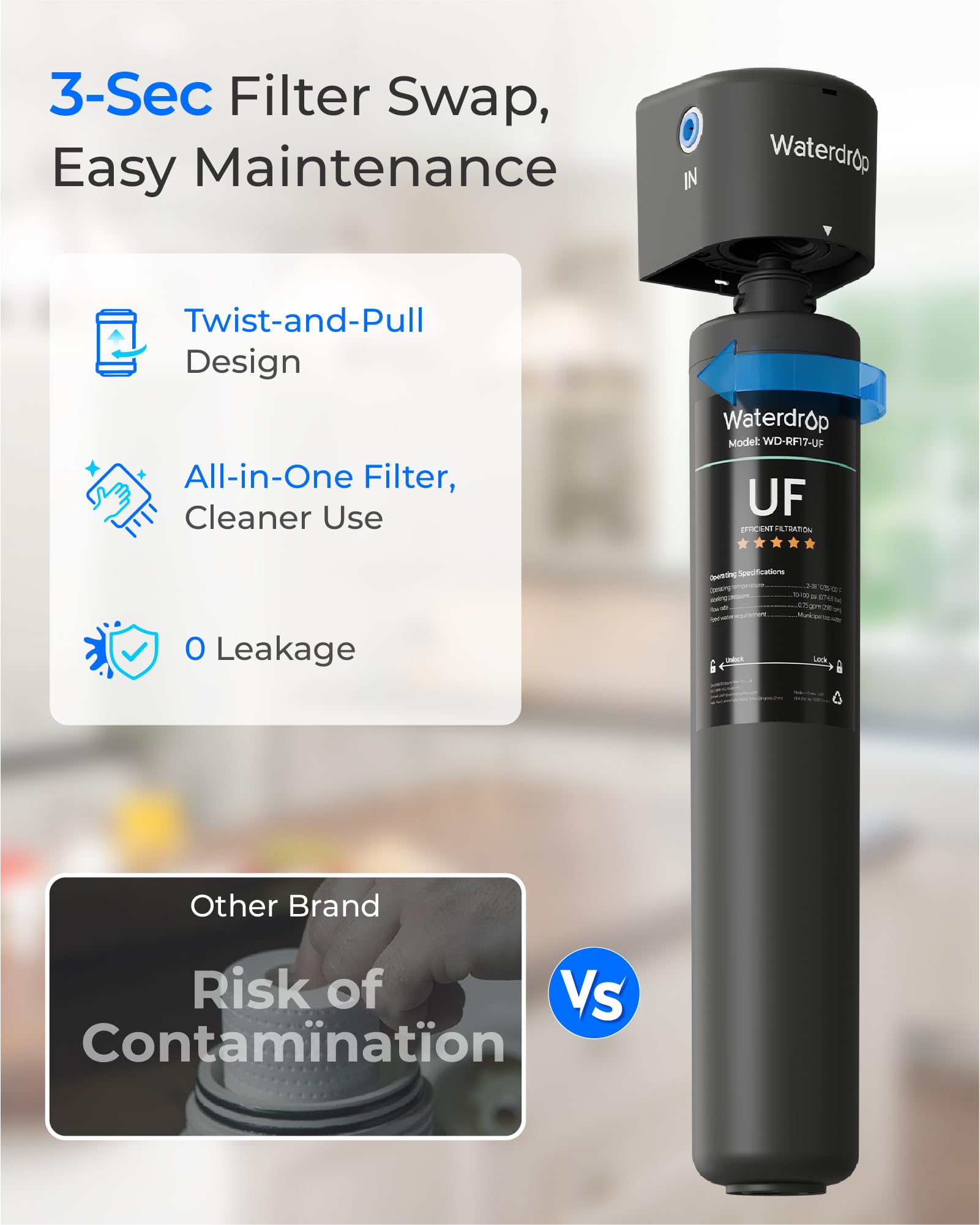 Waterdrop RF17-UF coconut-shell activated carbon improves taste and odor.
