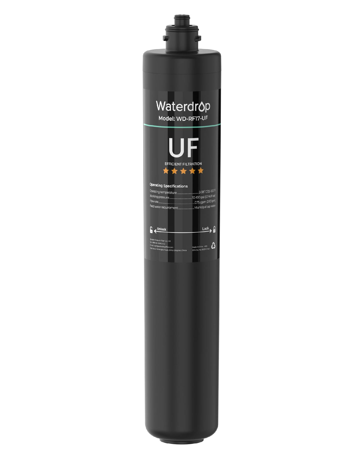 Waterdrop RF17-UF under-sink filter front view for clean, crisp-tasting tap water.