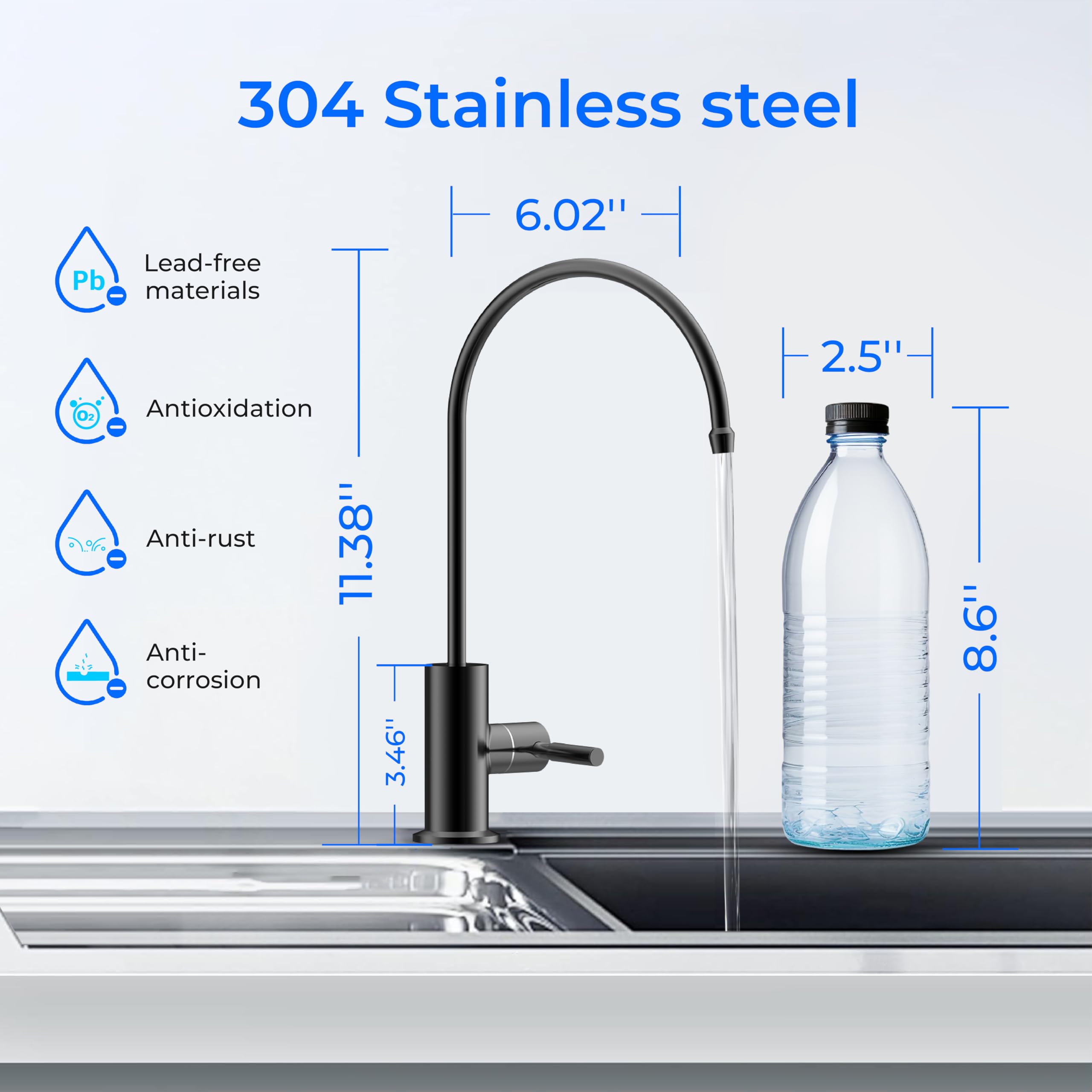 Waterdrop RO faucet with 360-degree swivel for flexible water access.