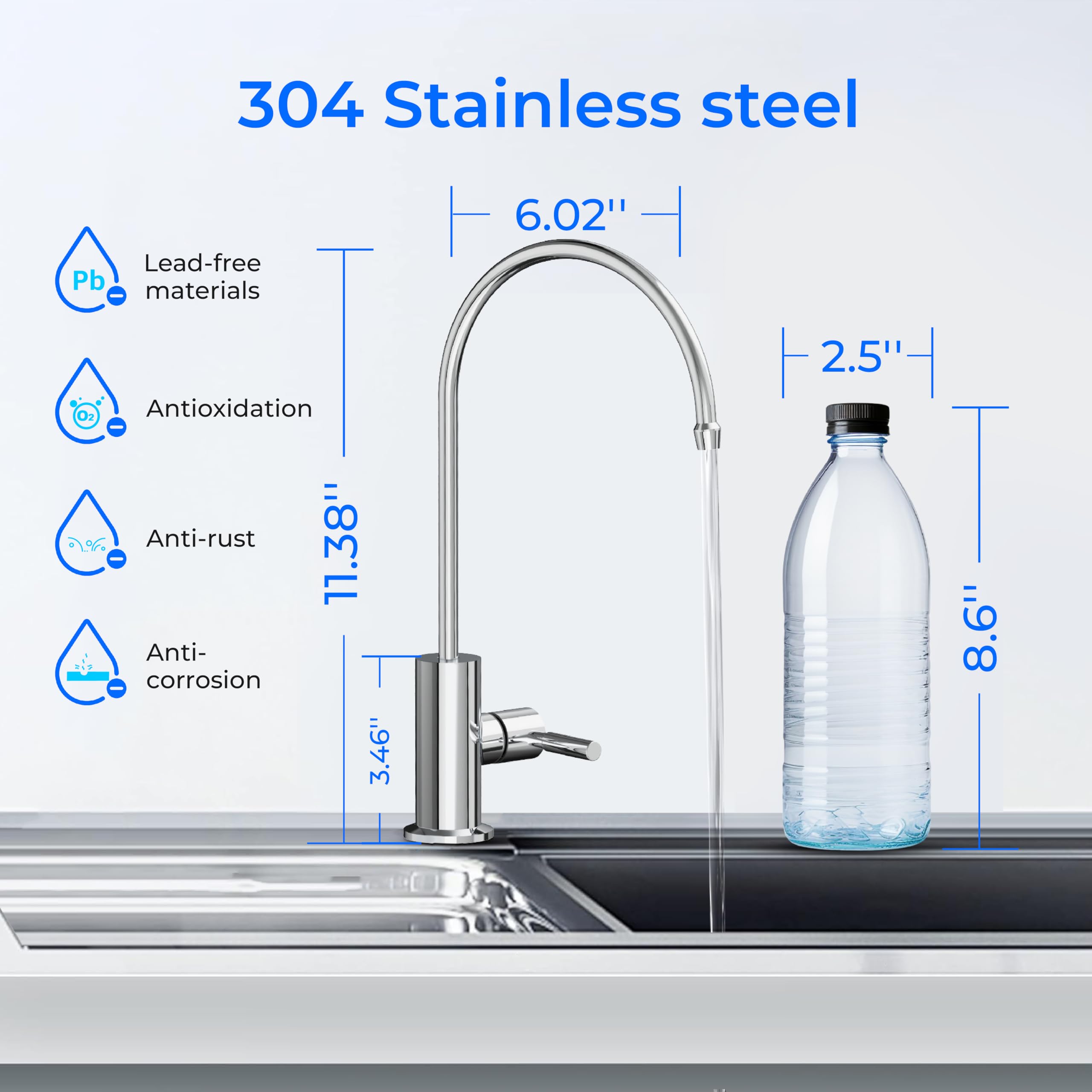 Waterdrop RO faucet installation with flexible quick-connects for easy setup