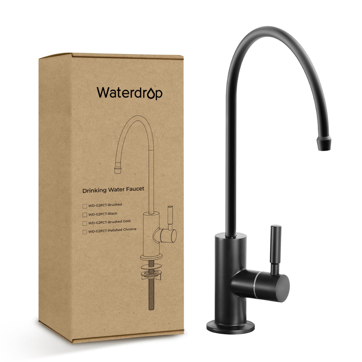 Waterdrop RO faucet in stainless steel with matte black finish for durable kitchen use.