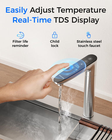Waterdrop safety features including flow meter and overheating protection.