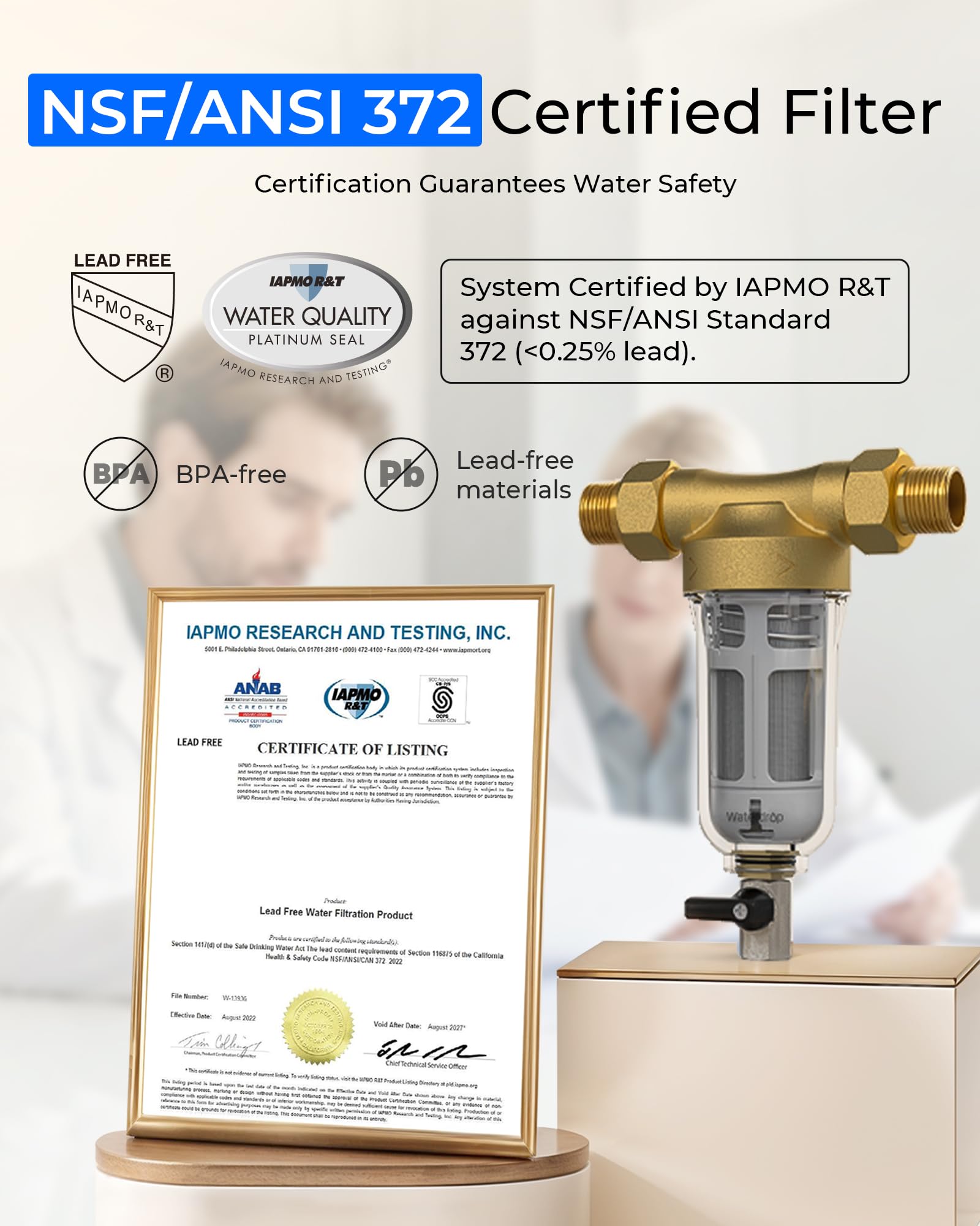 Waterdrop Spin Down Sediment Filter housing detail; BPA-free PA12 construction.