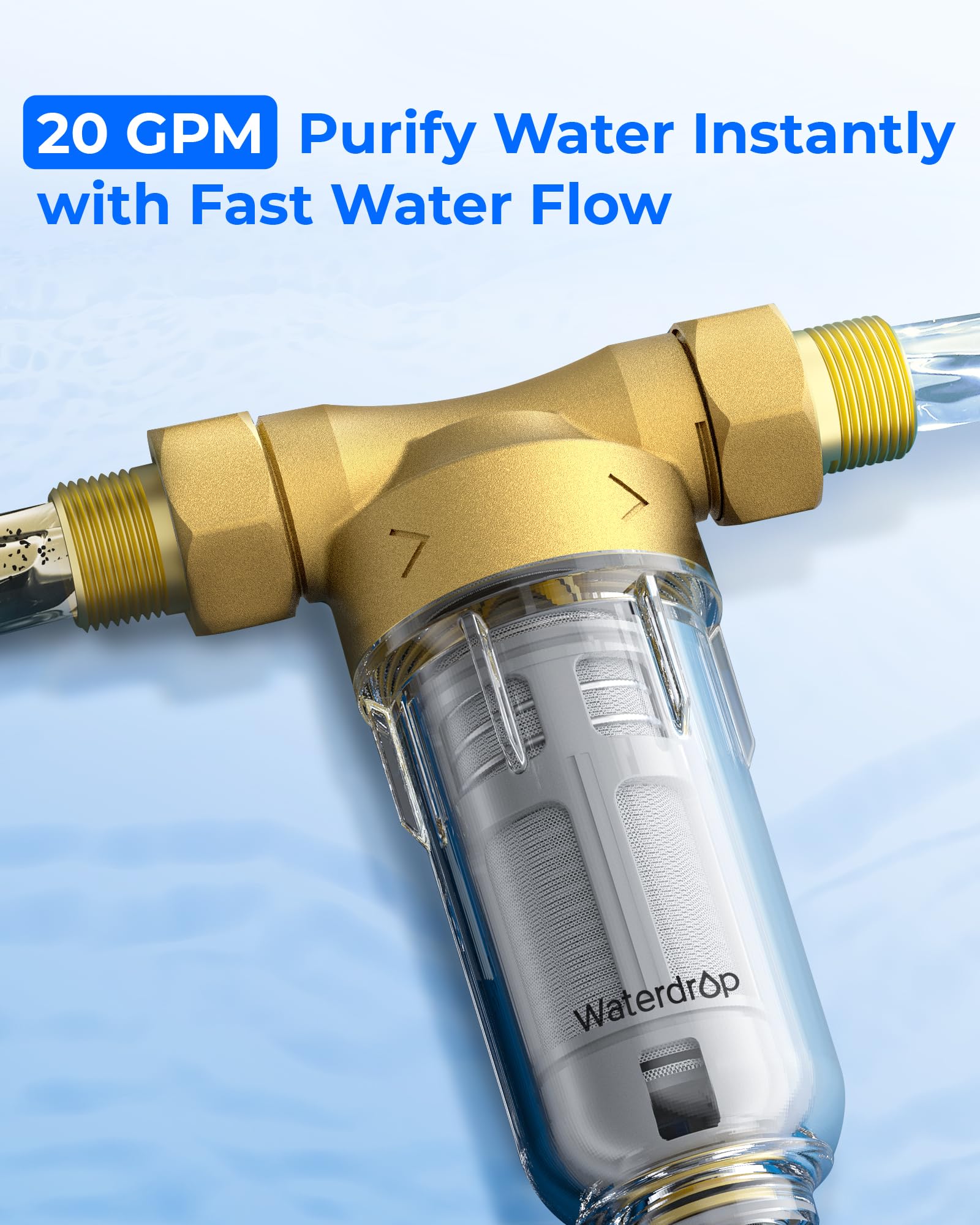 Waterdrop Spin Down Sediment Filter installation kit; flexible setup options.