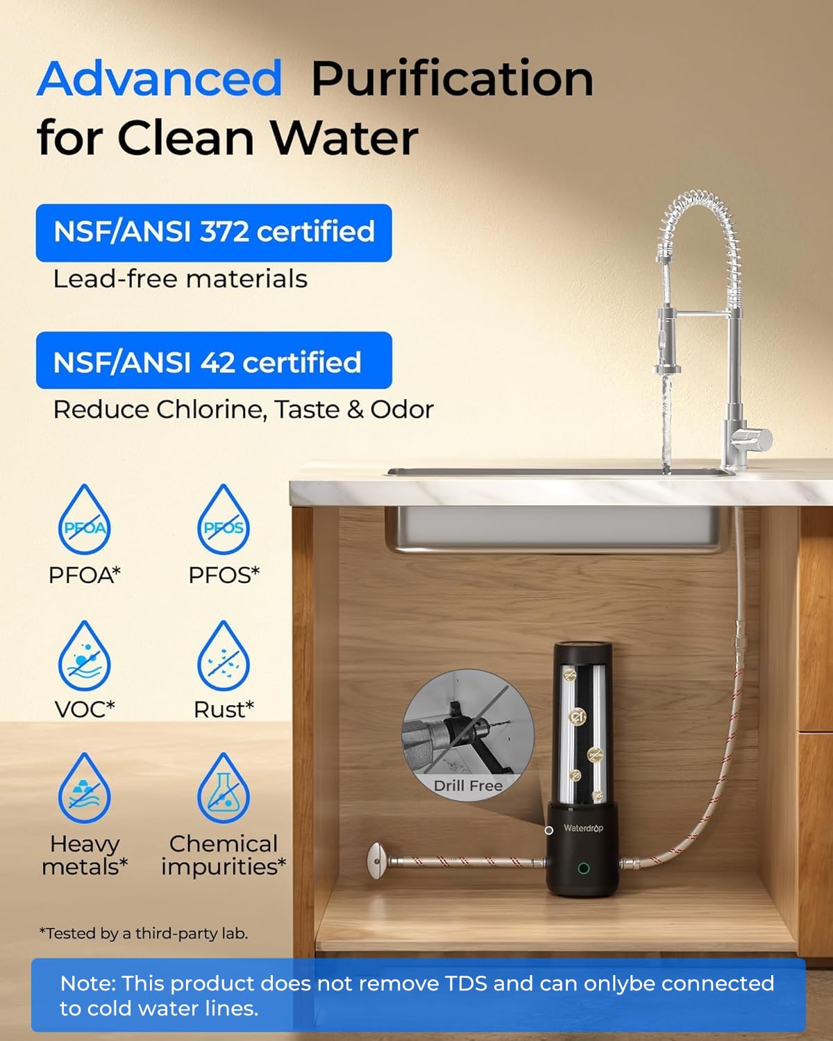 Waterdrop suction base provides stable mounting during use.
