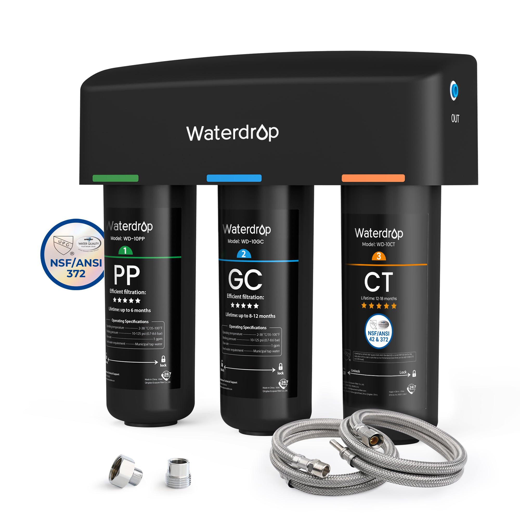 Waterdrop TSA under-sink filter system close-up of the 8-layer housing for clean taste