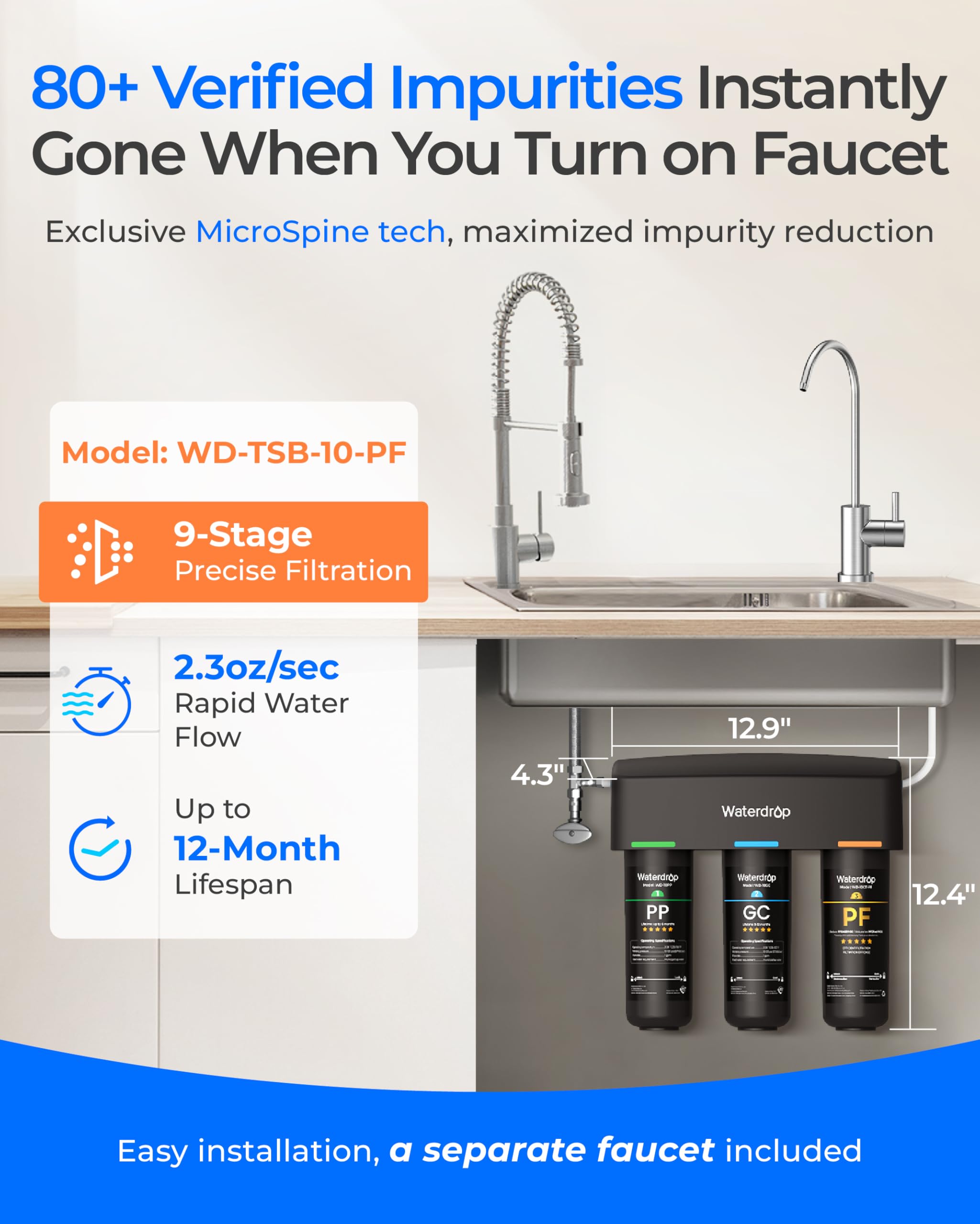 Waterdrop TSB-PF filter cartridges using coconut shell carbon for effective filtration.