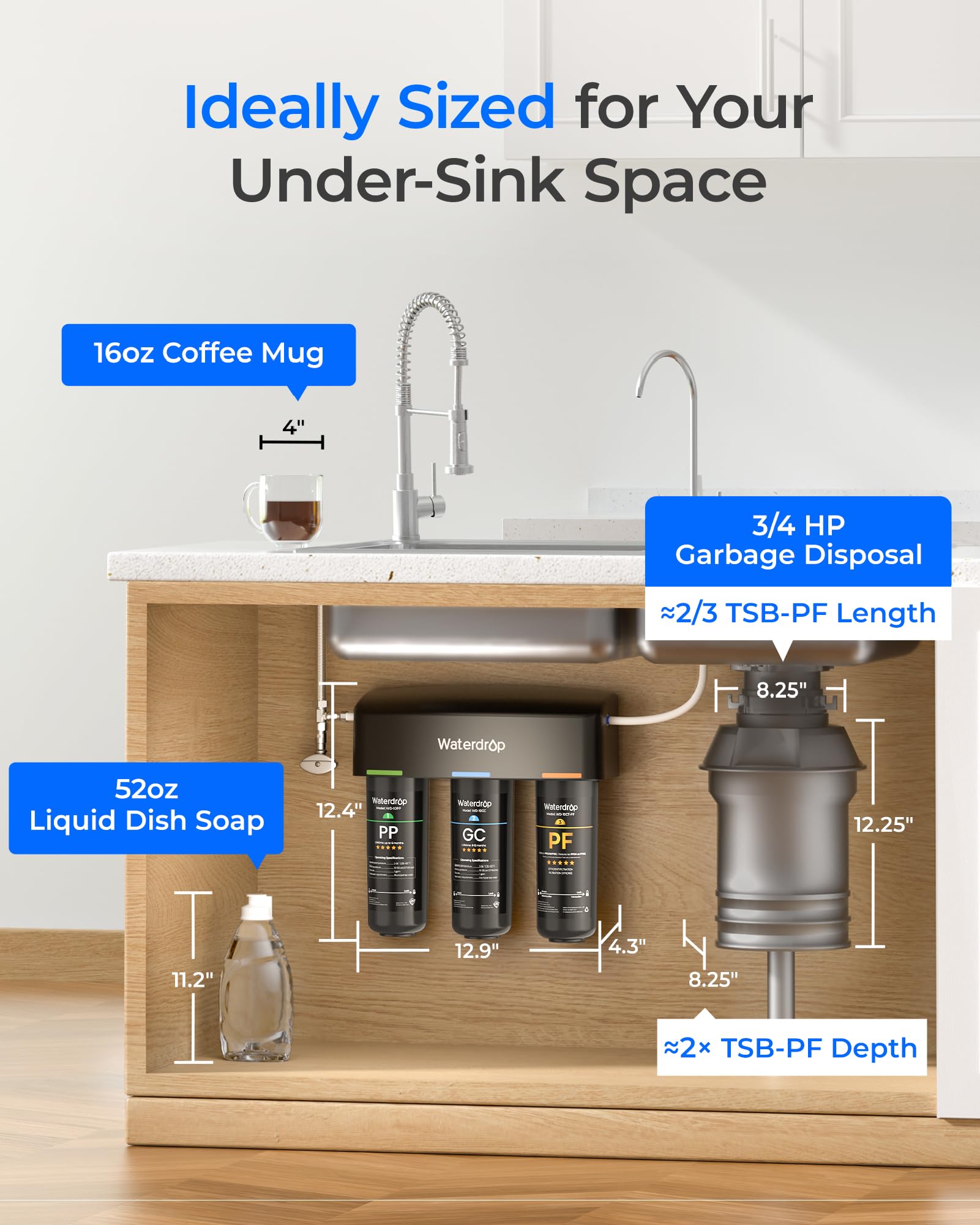 3-minute installation for under-sink Waterdrop TSB-PF setup.