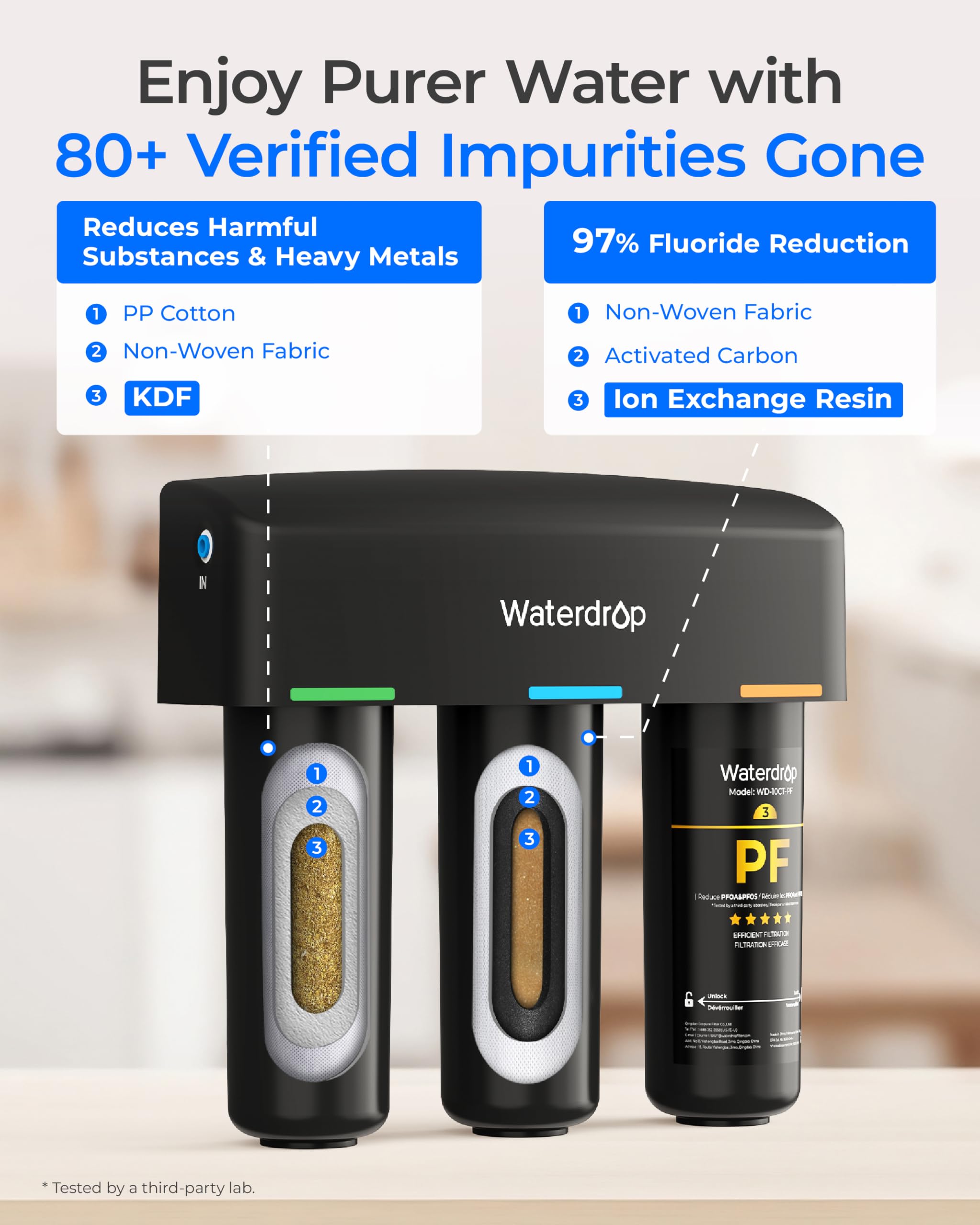 NSF/ANSI 372 certified lead-free housing for Waterdrop TSB-PF filtration.