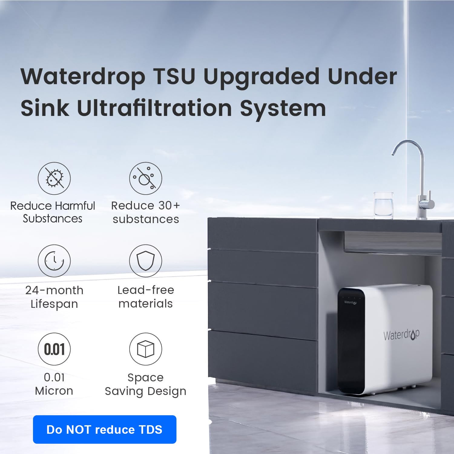 Waterdrop TSU under-sink installation kit in use demonstrates easy setup