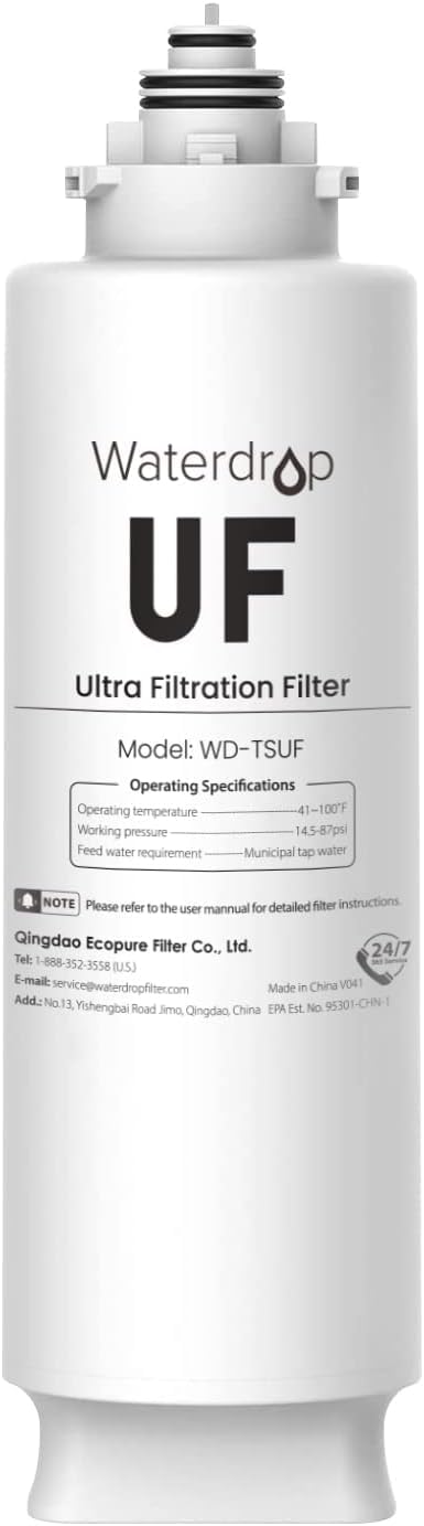 Waterdrop TSUF under-sink filter with quick tool-free installation.