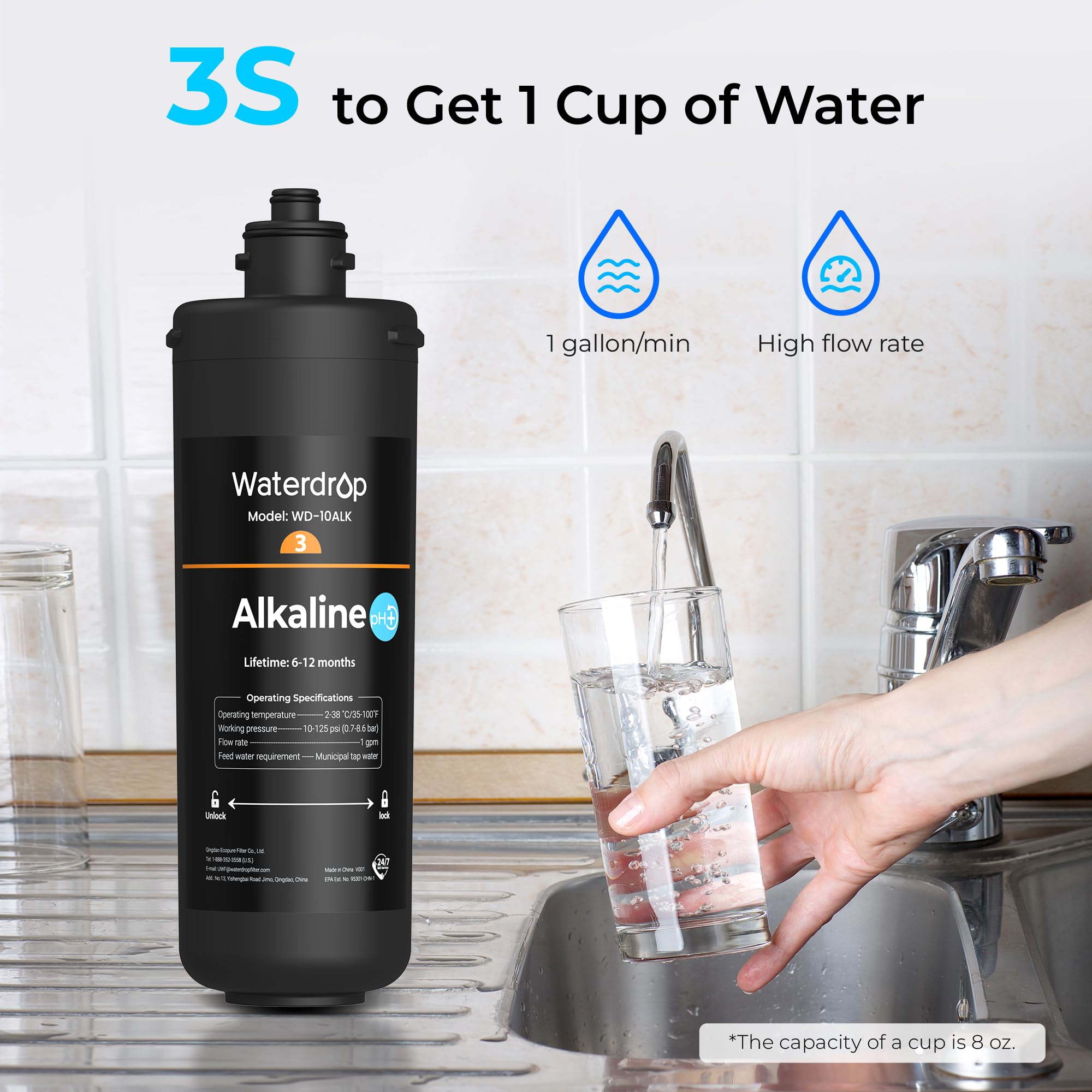 Waterdrop WD-10ALK 12-month filter life illustrated in practice.