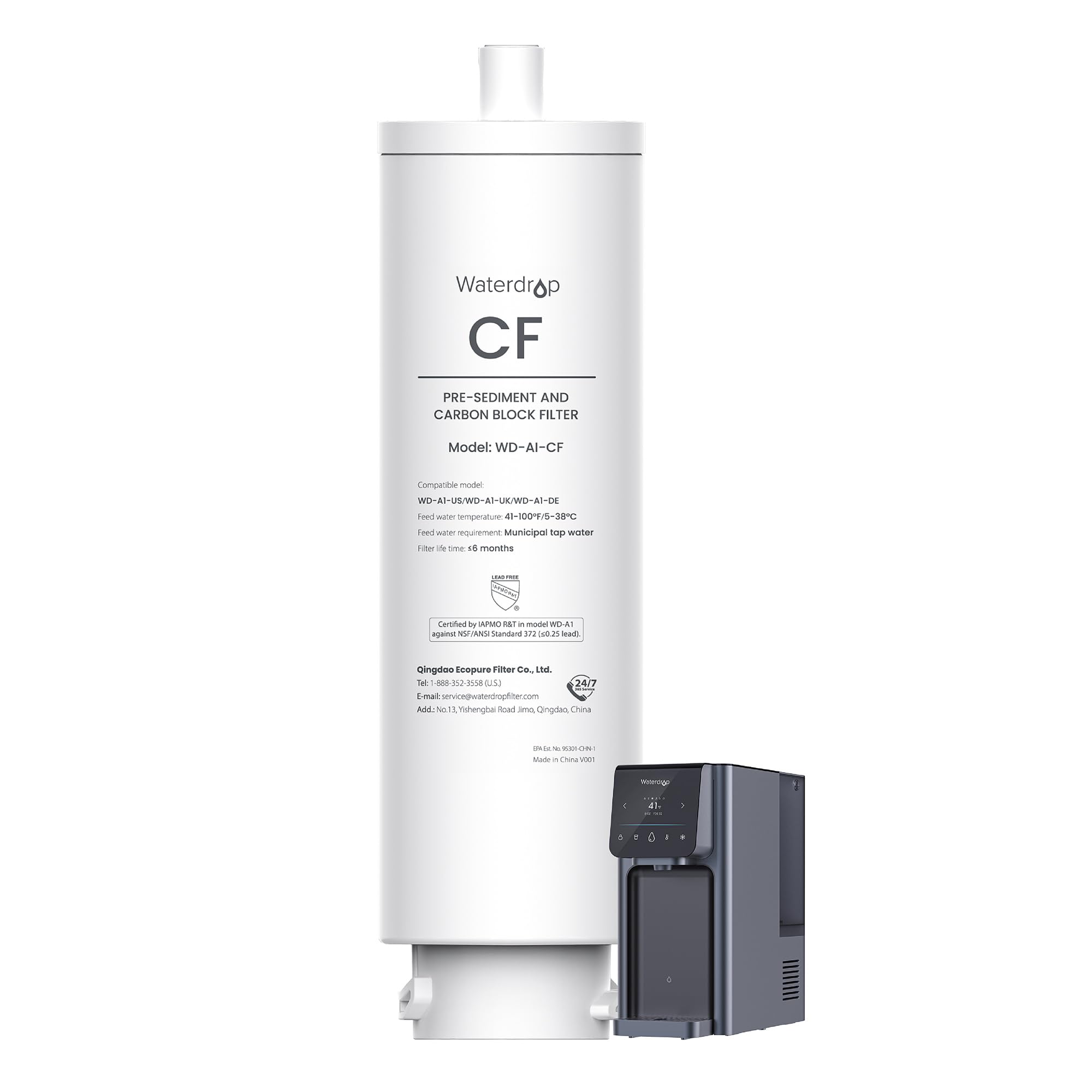 Waterdrop WD-A1 CF Filter front view for the WD-A1 system; upgrade for cleaner-tasting water.